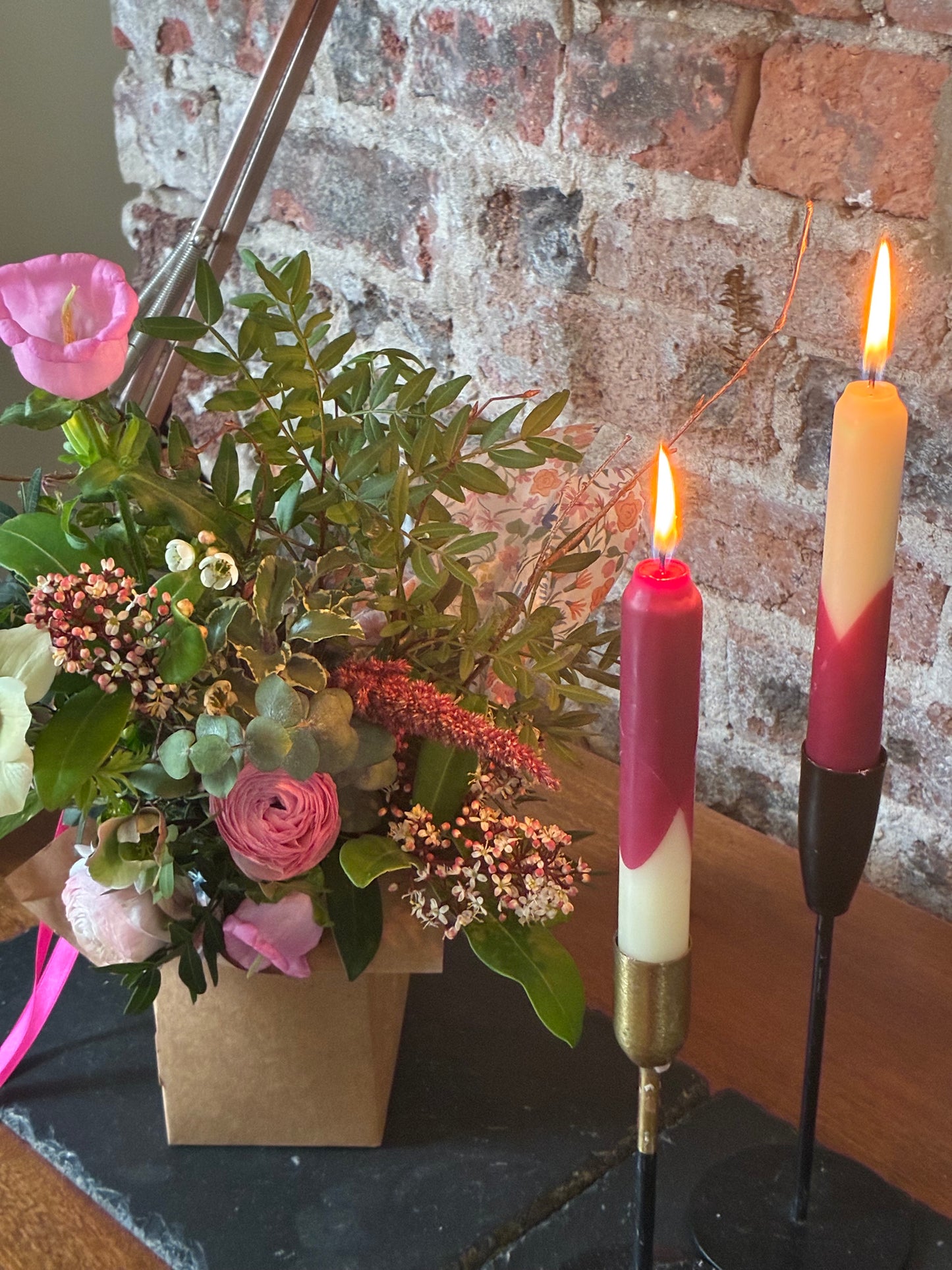 Mother’s Day flower and candle gift.